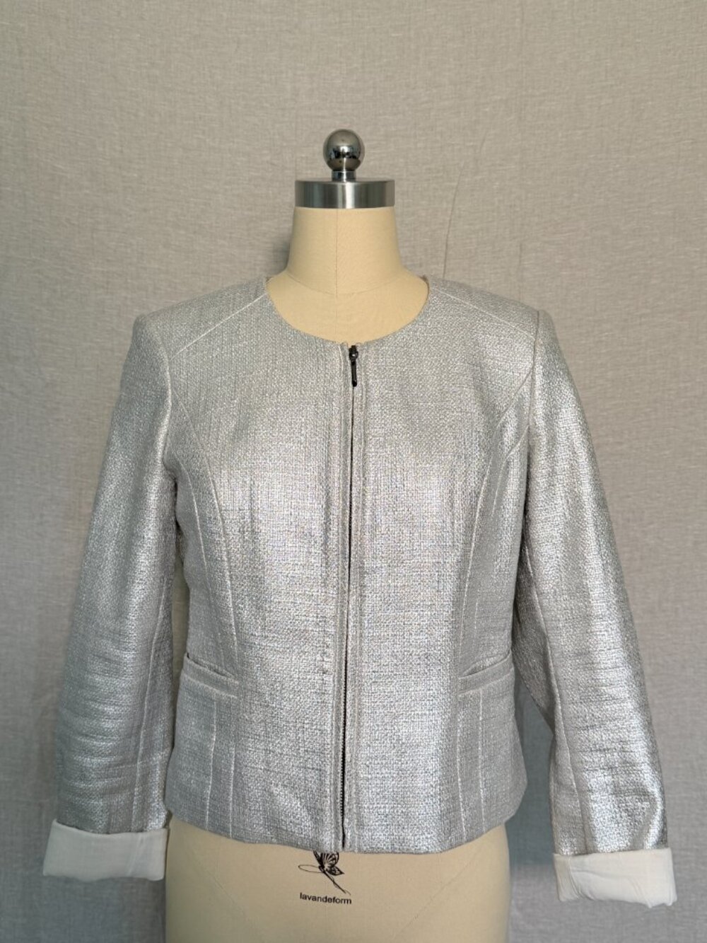 White House Black Market Metallic Silver Zip Front Jacket Blazer | Size 2 A1002